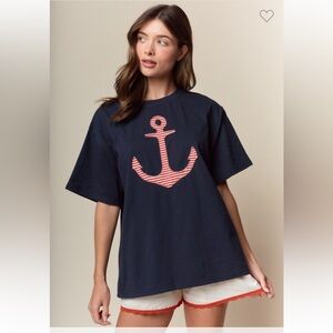 469. Anchor Applique Short Sleeve Short Navy Blue